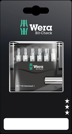 WERA Bit-Check 7 TX Universal 1 SB Bits for TORX screws + Bitholder 893/4/1 K 1 x 1/4"x50;867/1 TORX