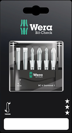 WERA Bit-Check 6 Universal 1 SB Bits for slotted/PH/PZ screws 851/4 TZ PH 1 x PH 1x50; 1 x PH 2x50;8