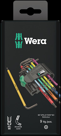 WERA 967 SPKL/9 TORX BO Multicolour SB L-key set for tamper-proof, BlackLaser 967 SPKL TORX® BO Mult
